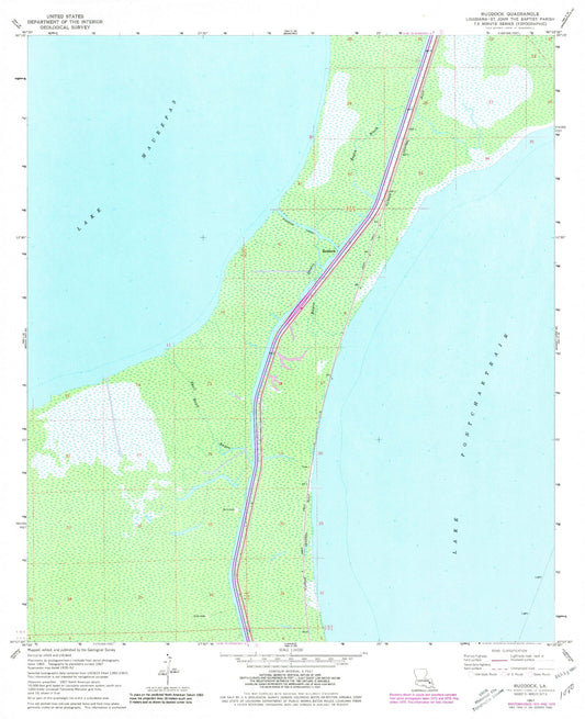 Classic USGS Ruddock Louisiana 7.5'x7.5' Topo Map Image