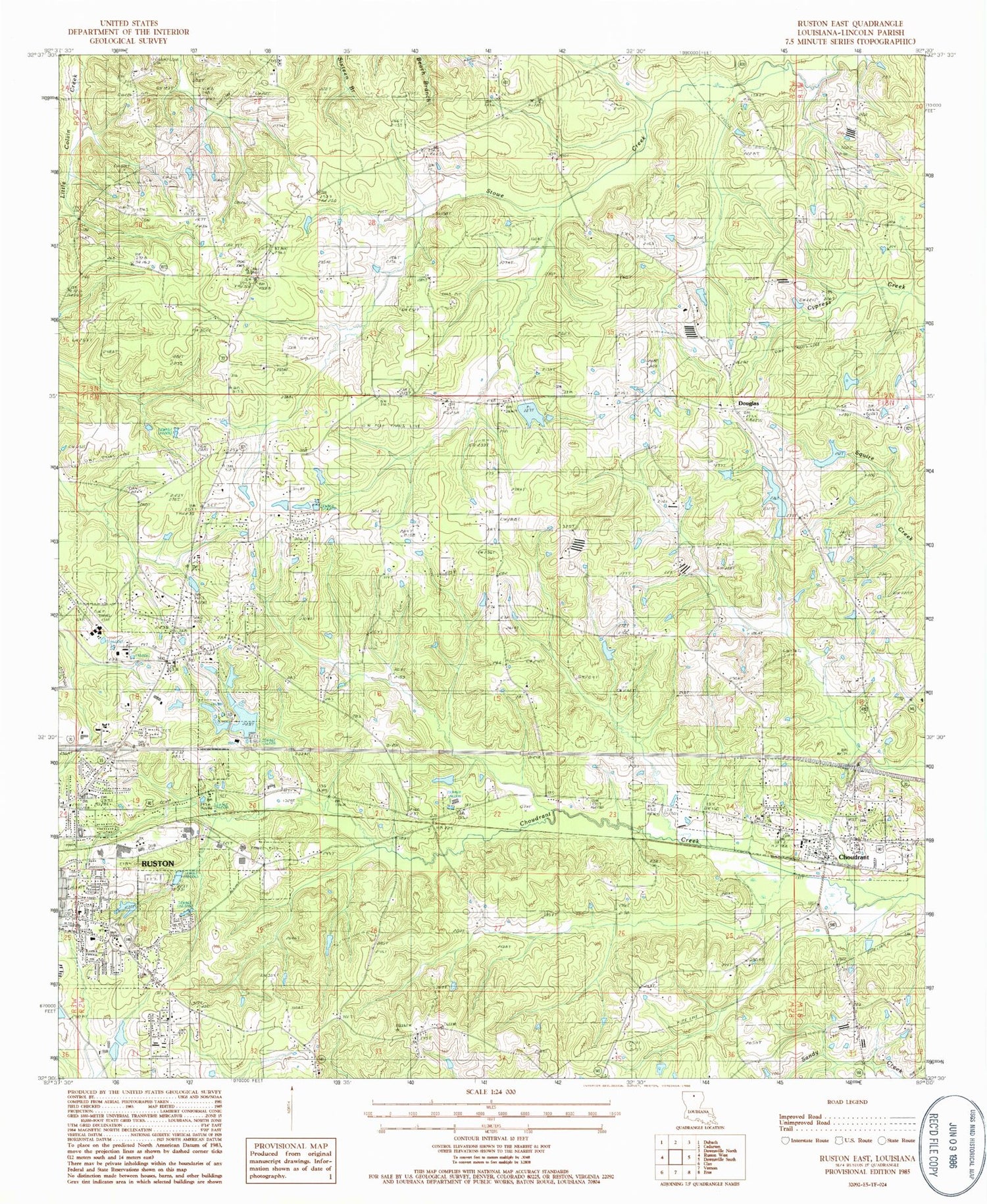 Classic USGS Ruston East Louisiana 7.5'x7.5' Topo Map Image