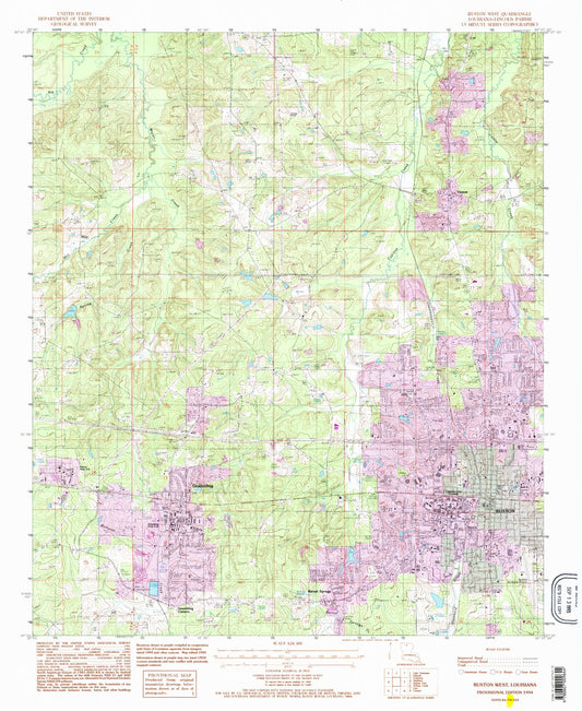 Classic USGS Ruston West Louisiana 7.5'x7.5' Topo Map Image