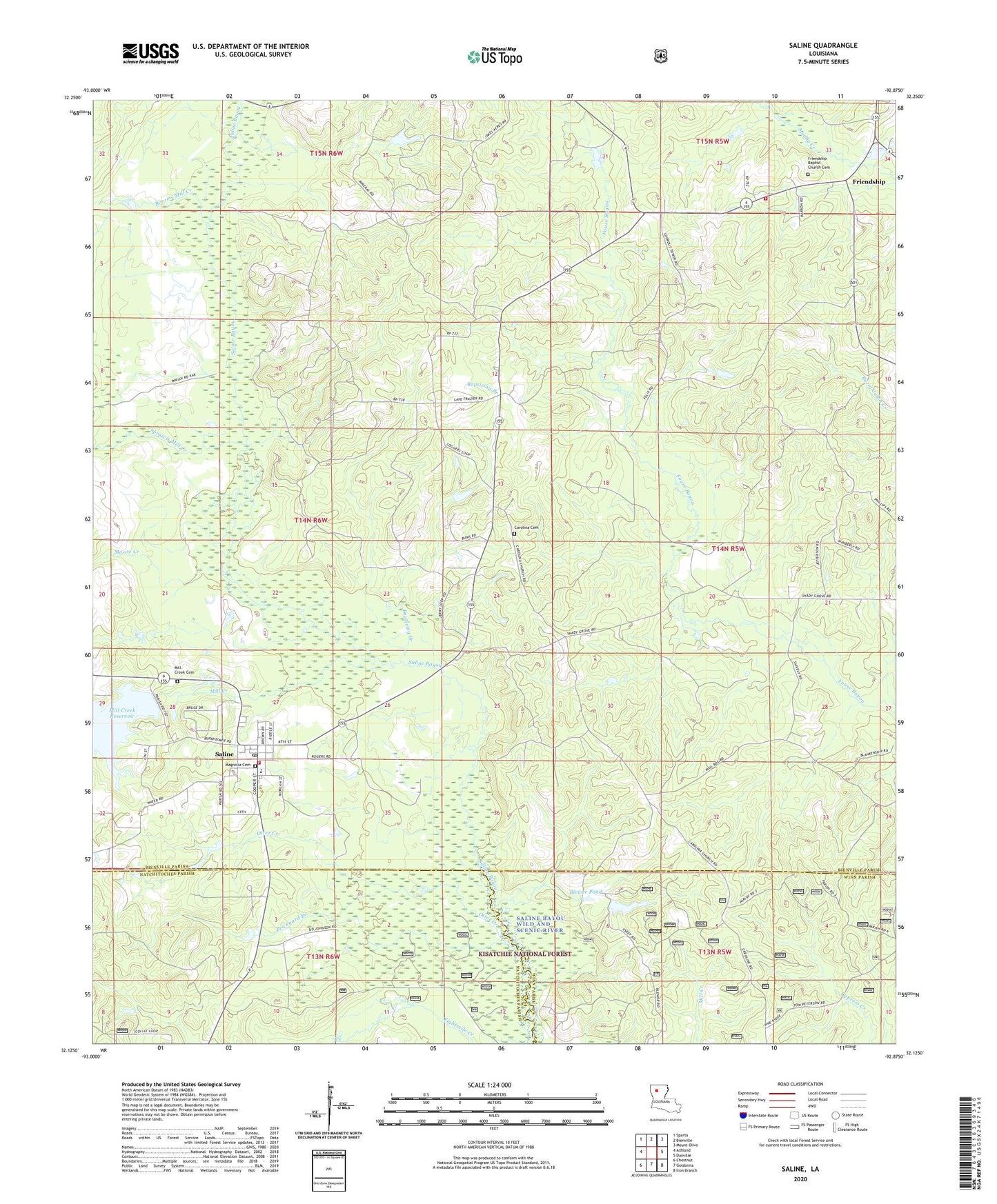 Saline Louisiana US Topo Map Image