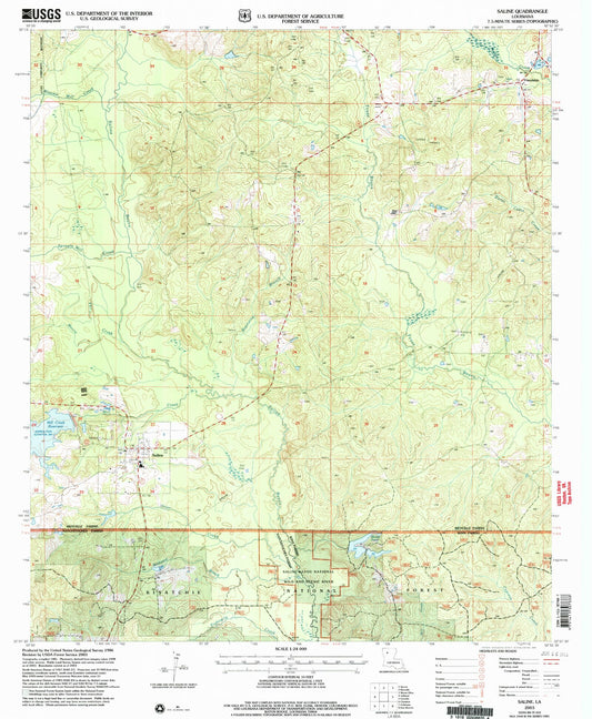 Classic USGS Saline Louisiana 7.5'x7.5' Topo Map Image