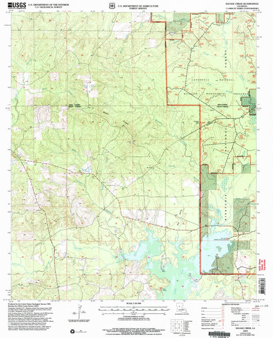 Classic USGS Savage Creek Louisiana 7.5'x7.5' Topo Map Image