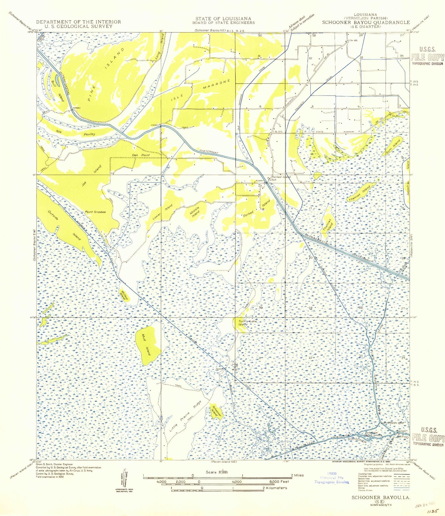 Classic USGS Forked Island Louisiana 7.5'x7.5' Topo Map Image