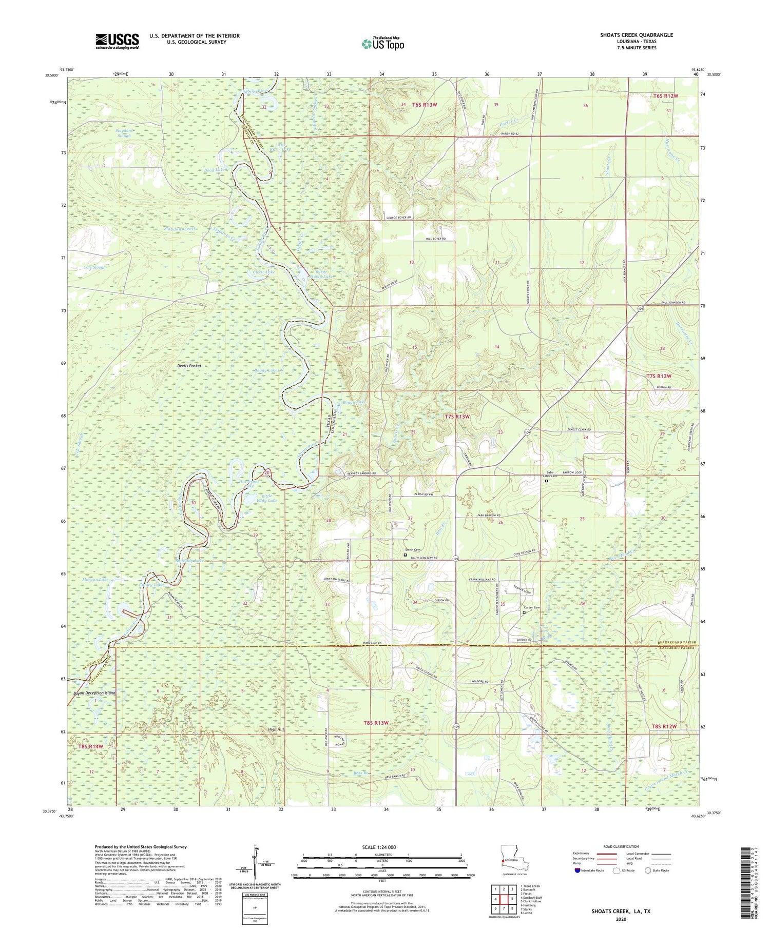 Shoats Creek Louisiana US Topo Map Image