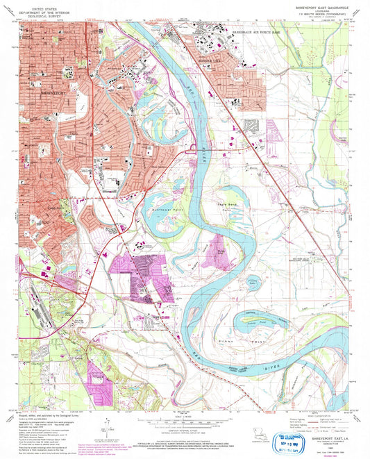 Classic USGS Shreveport East Louisiana 7.5'x7.5' Topo Map Image