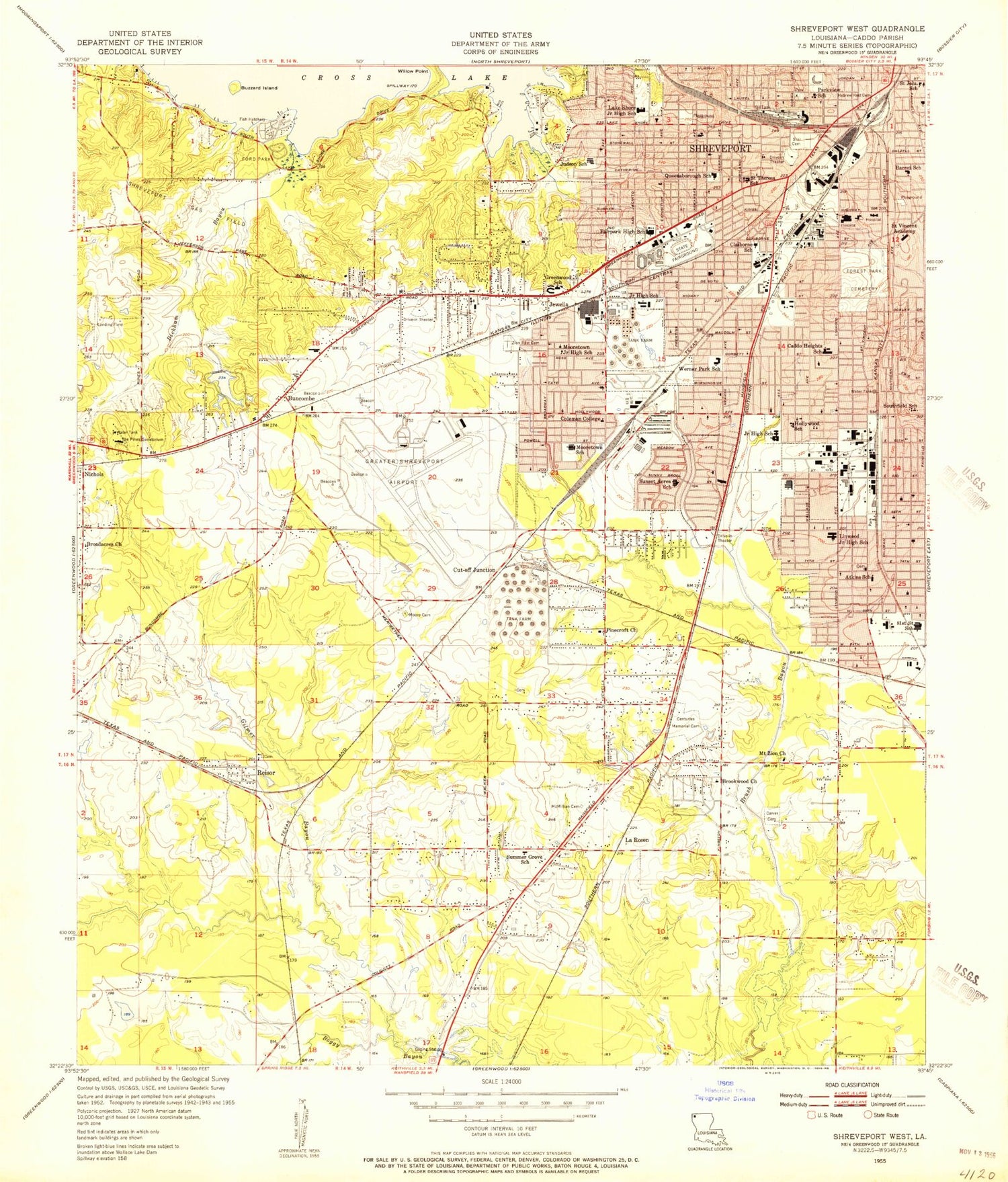Classic USGS Shreveport West Louisiana 7.5'x7.5' Topo Map Image