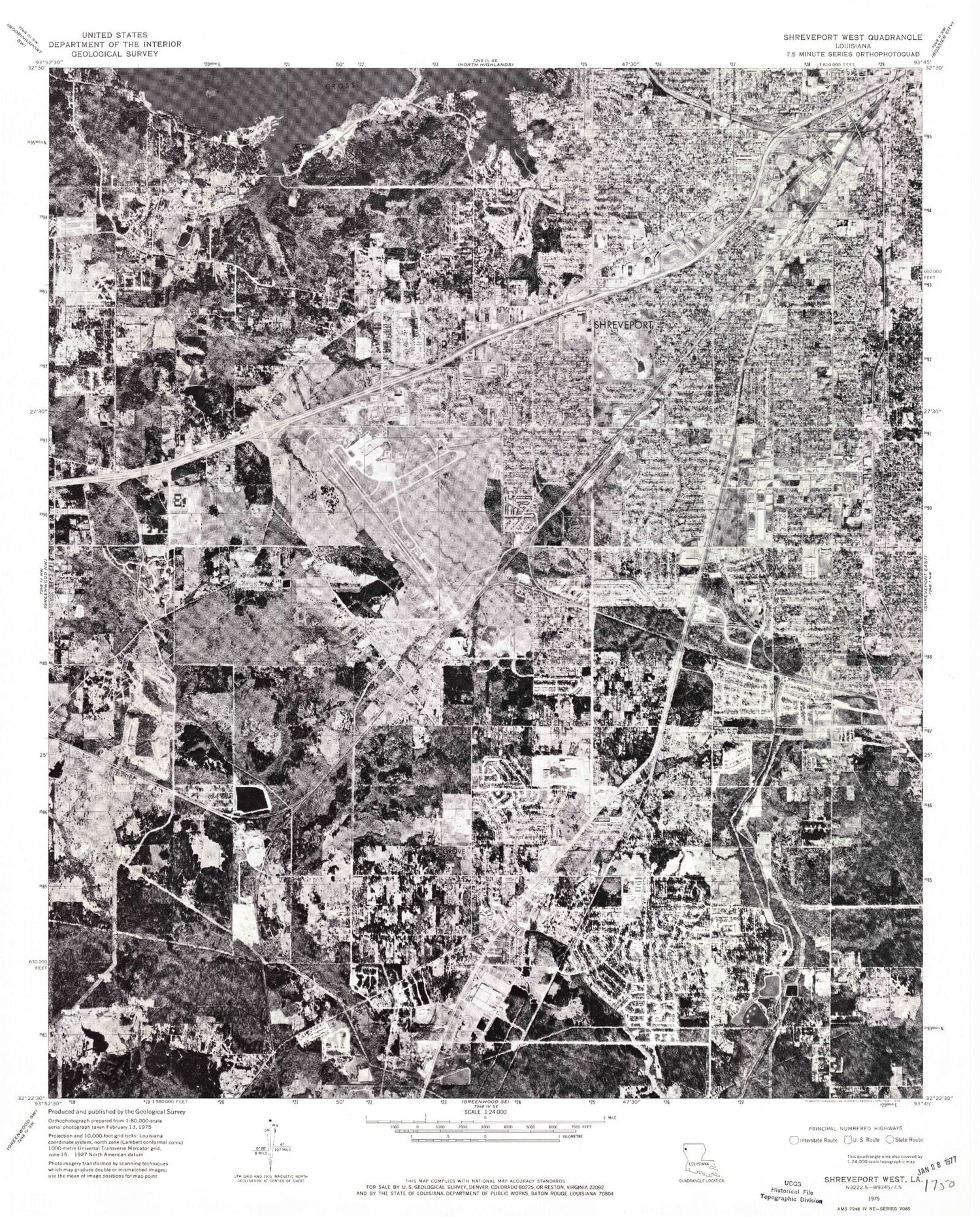 Classic USGS Shreveport West Louisiana 7.5'x7.5' Topo Map Image