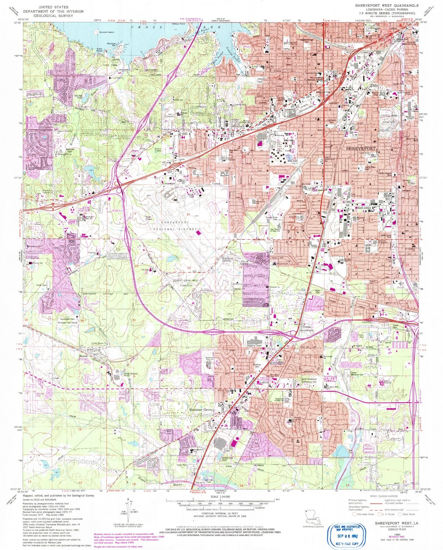Classic USGS Shreveport West Louisiana 7.5'x7.5' Topo Map Image