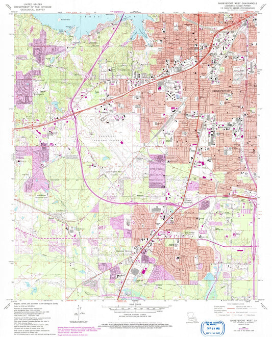Classic USGS Shreveport West Louisiana 7.5'x7.5' Topo Map Image