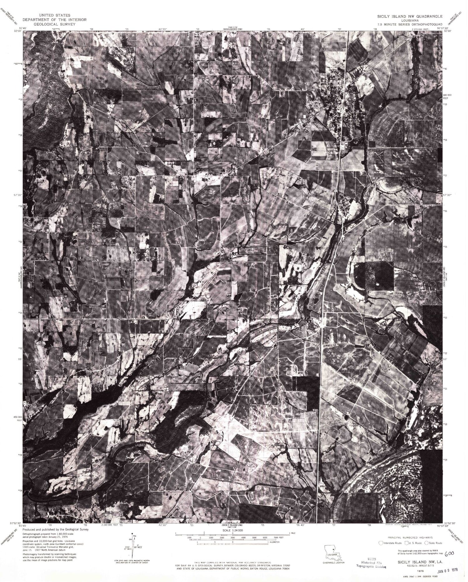 Classic USGS Wisner Louisiana 7.5'x7.5' Topo Map Image