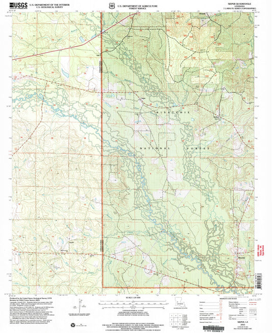 Classic USGS Sieper Louisiana 7.5'x7.5' Topo Map Image