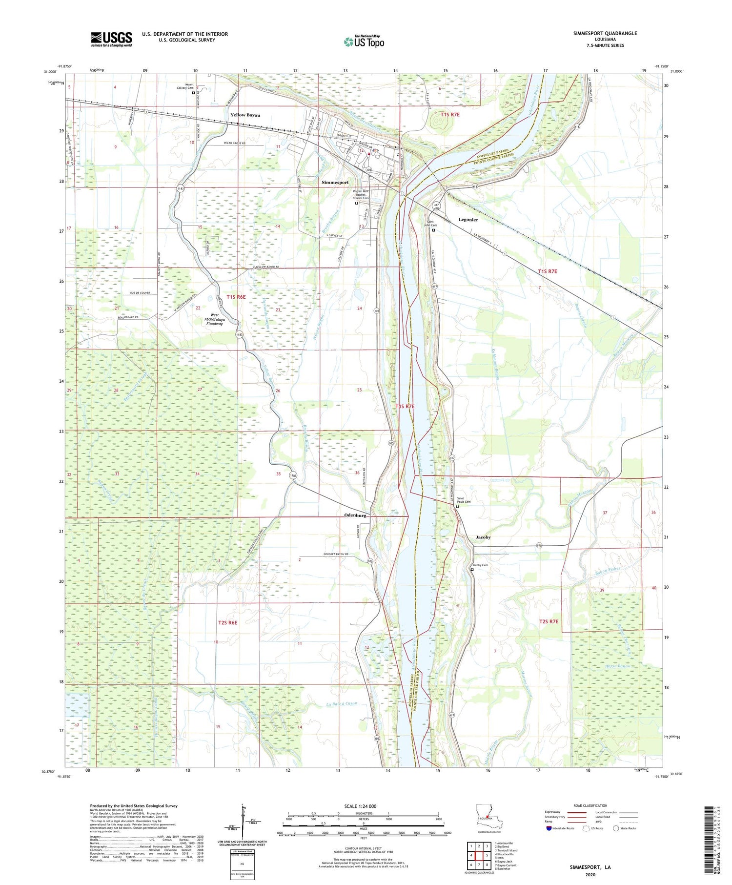 Simmesport Louisiana US Topo Map Image