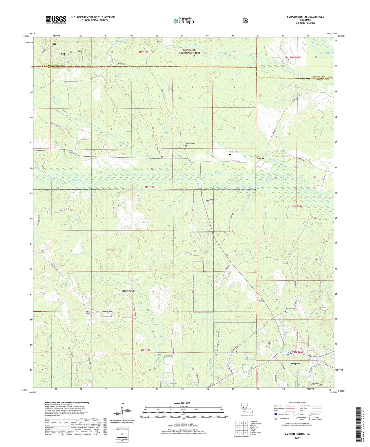 Simpson North Louisiana US Topo Map Image