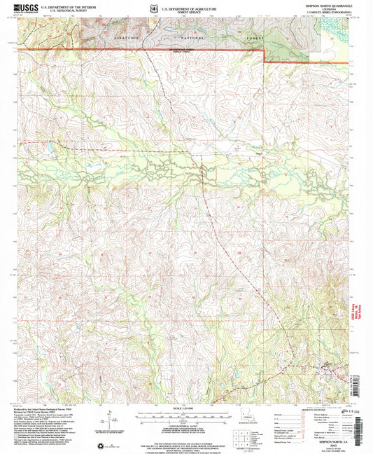 Classic USGS Simpson North Louisiana 7.5'x7.5' Topo Map Image