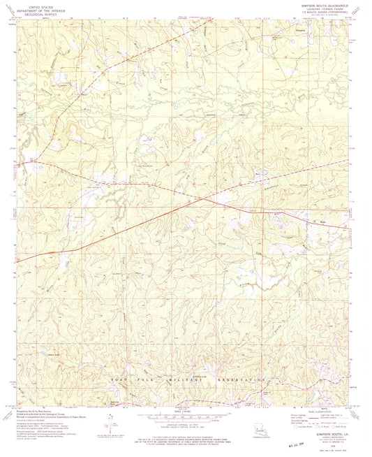 Classic USGS Simpson South Louisiana 7.5'x7.5' Topo Map Image