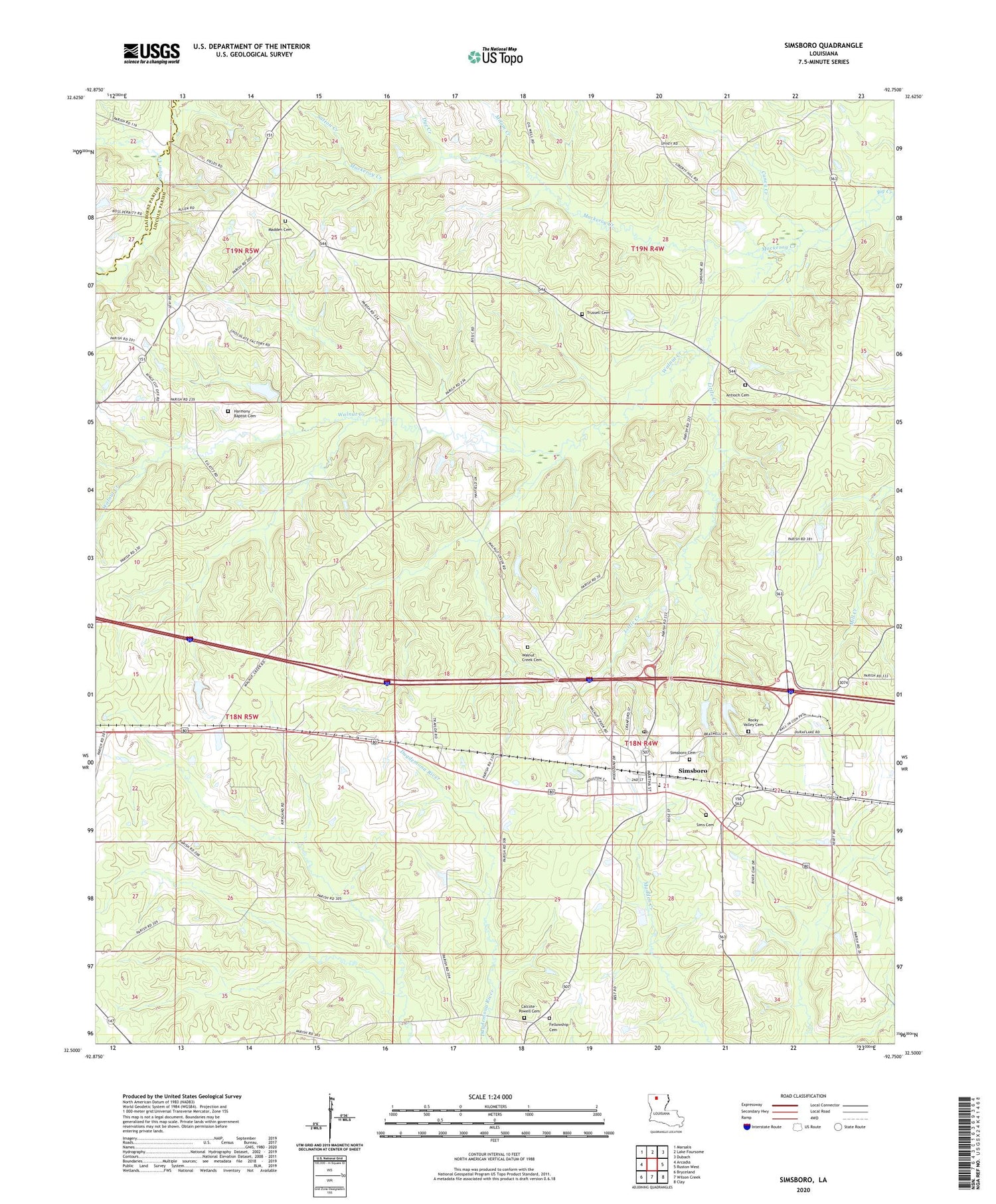 Simsboro Louisiana US Topo Map Image