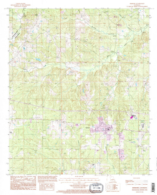 Classic USGS Simsboro Louisiana 7.5'x7.5' Topo Map Image