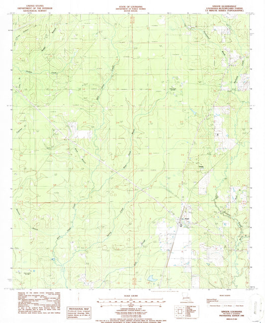 Classic USGS Singer Louisiana 7.5'x7.5' Topo Map Image