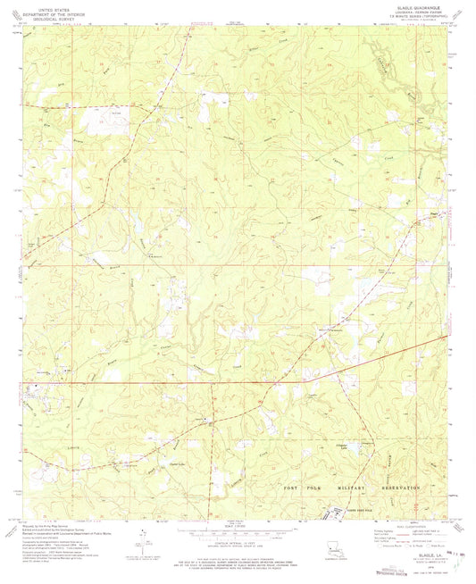Classic USGS Slagle Louisiana 7.5'x7.5' Topo Map Image