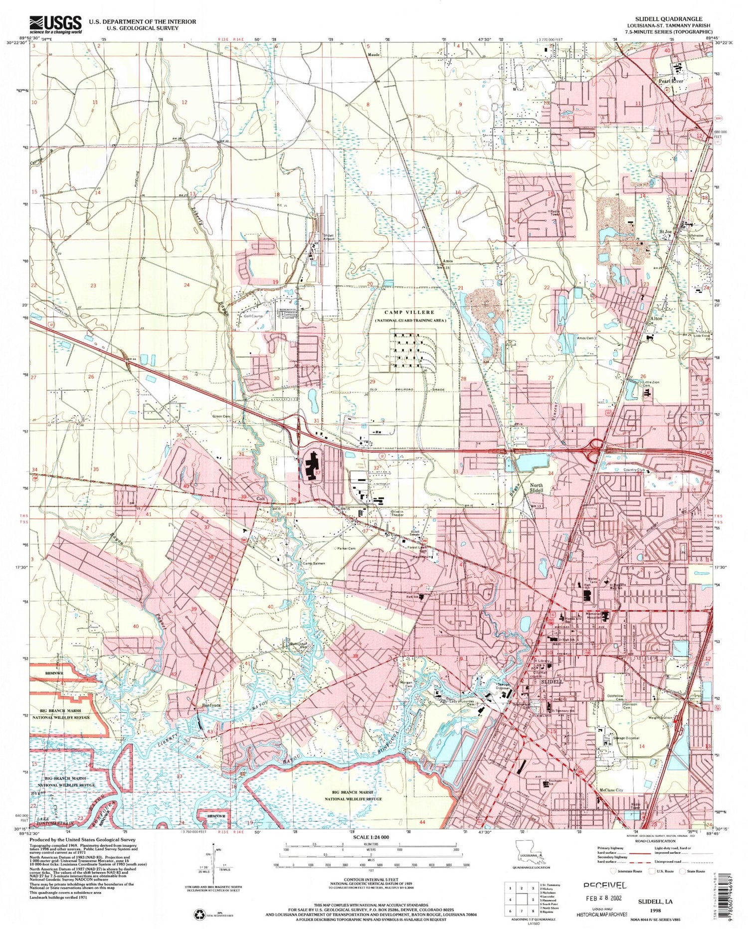 Classic USGS Slidell Louisiana 7.5'x7.5' Topo Map Image