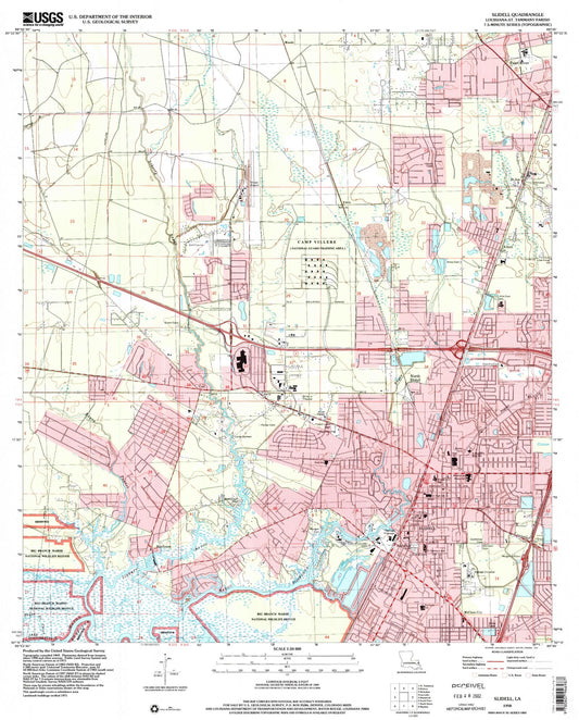 Classic USGS Slidell Louisiana 7.5'x7.5' Topo Map Image