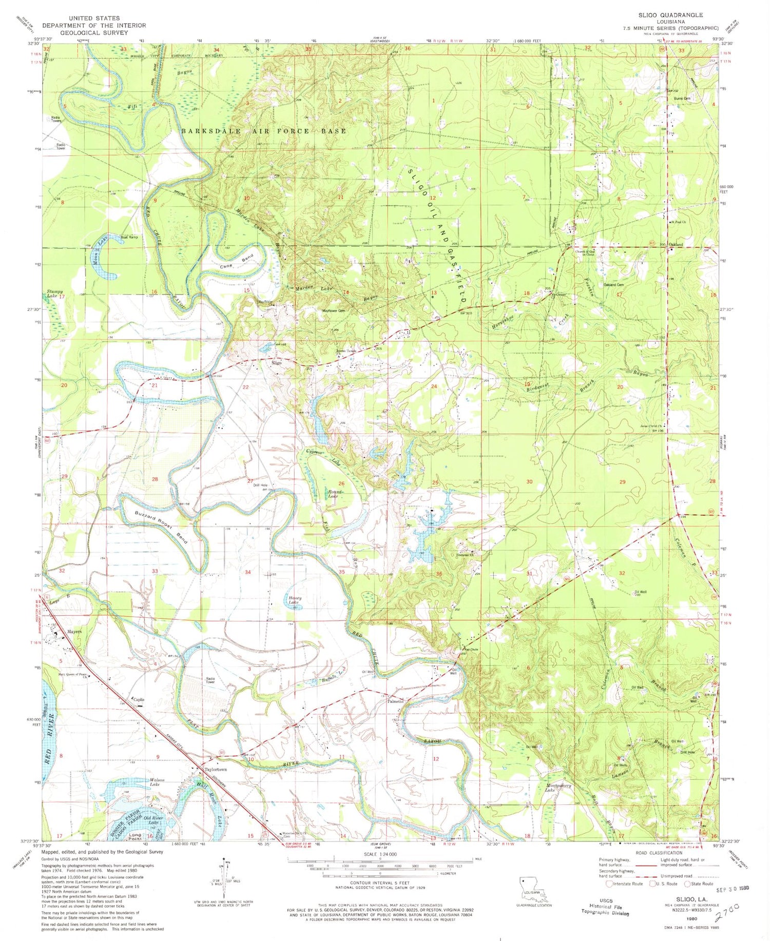 Classic USGS Sligo Louisiana 7.5'x7.5' Topo Map Image