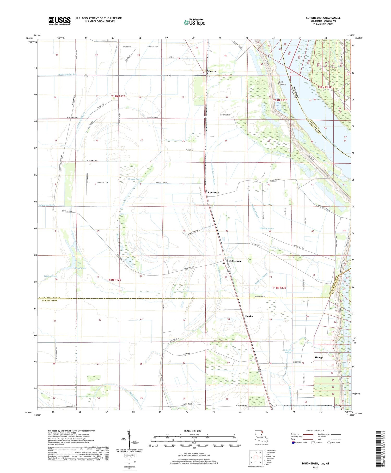 Sondheimer Louisiana US Topo Map Image