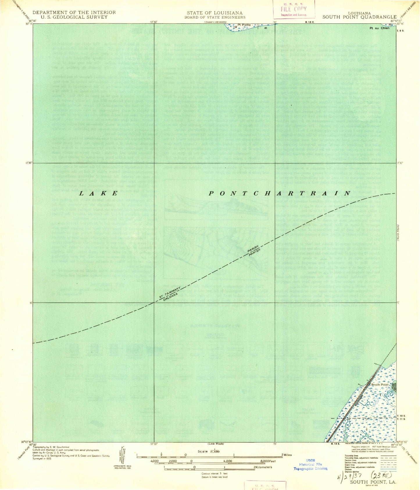Classic USGS South Point Louisiana 7.5'x7.5' Topo Map Image