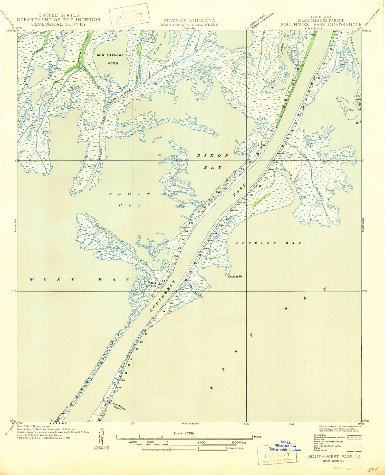Classic USGS Dixon Bay Louisiana 7.5'x7.5' Topo Map Image