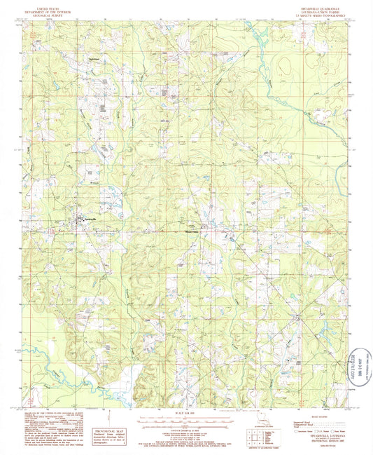 Classic USGS Spearsville Louisiana 7.5'x7.5' Topo Map Image