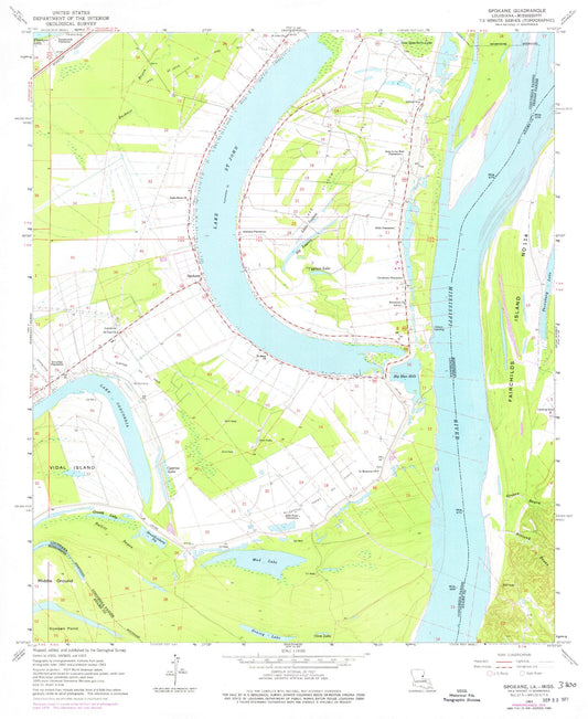 Classic USGS Spokane Louisiana 7.5'x7.5' Topo Map Image