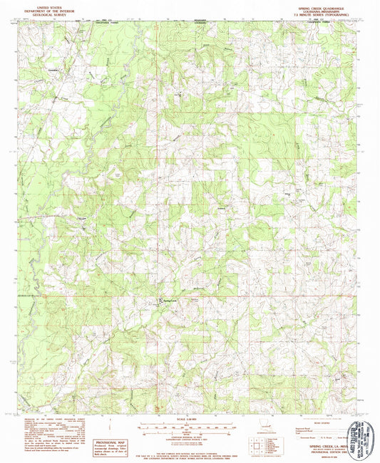 Classic USGS Spring Creek Louisiana 7.5'x7.5' Topo Map Image