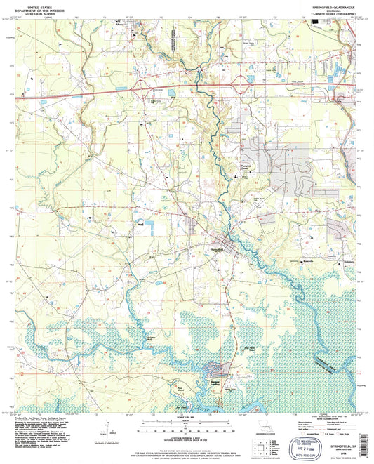 Classic USGS Springfield Louisiana 7.5'x7.5' Topo Map Image