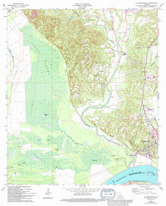 Classic USGS Saint Francisville Louisiana 7.5'x7.5' Topo Map Image