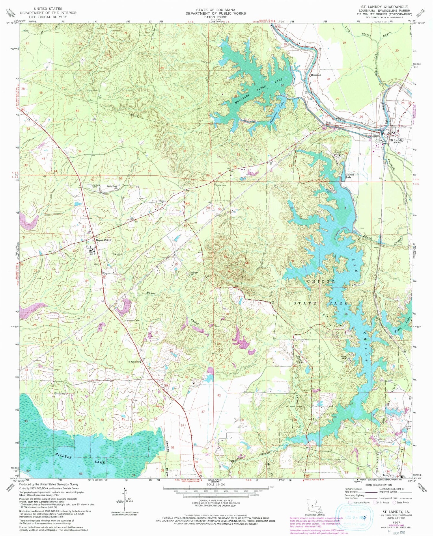 Classic USGS Saint Landry Louisiana 7.5'x7.5' Topo Map Image