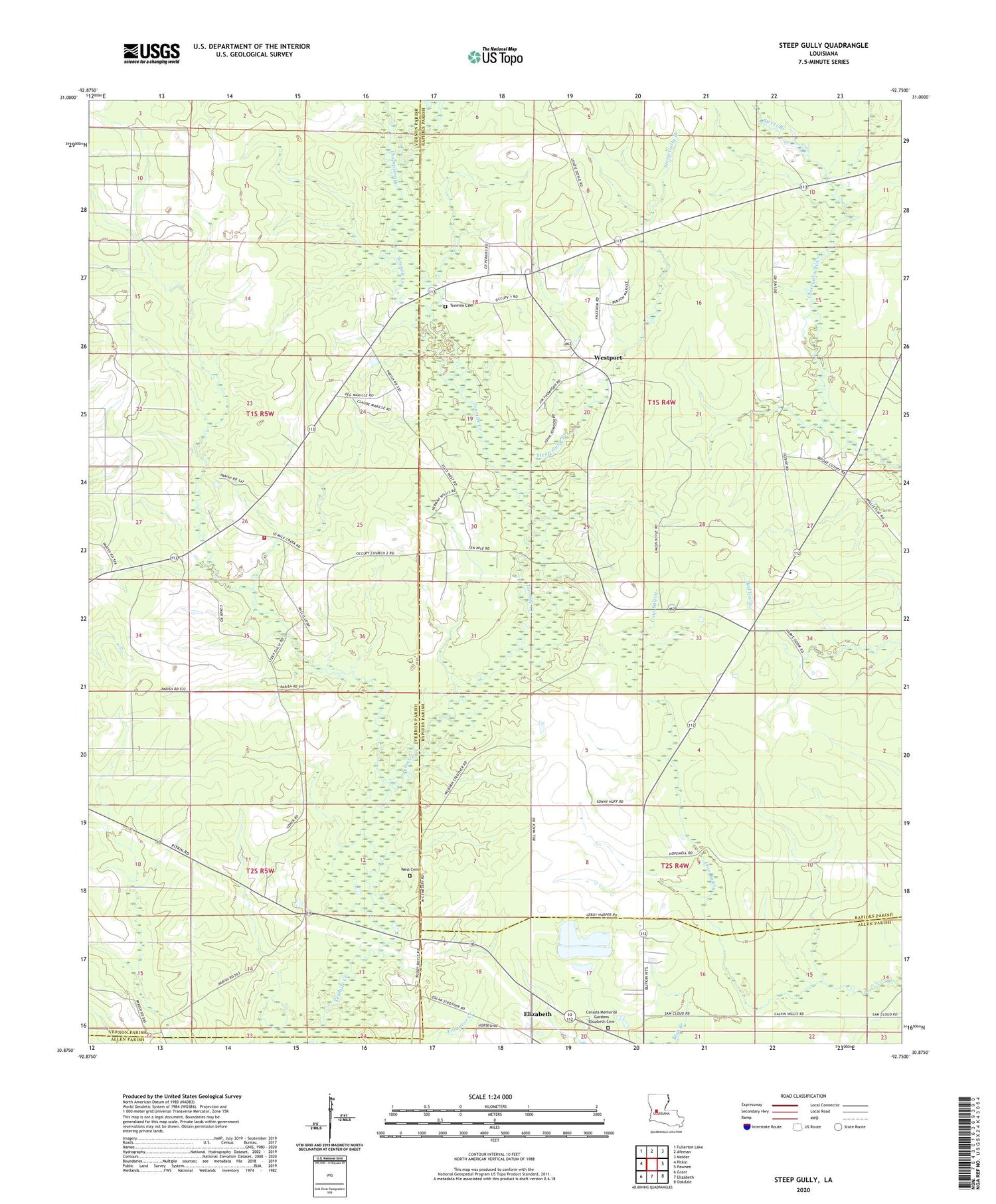 Steep Gully Louisiana US Topo Map Image