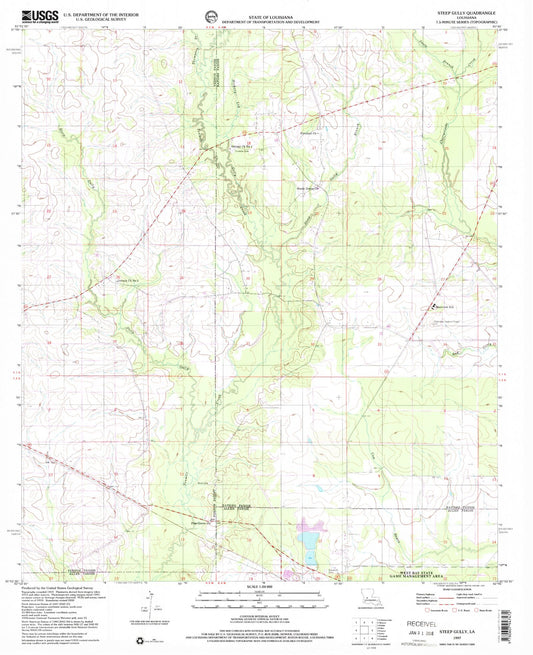 Classic USGS Steep Gully Louisiana 7.5'x7.5' Topo Map Image