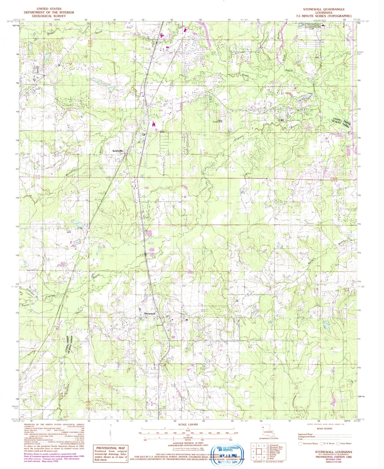Classic USGS Stonewall Louisiana 7.5'x7.5' Topo Map Image