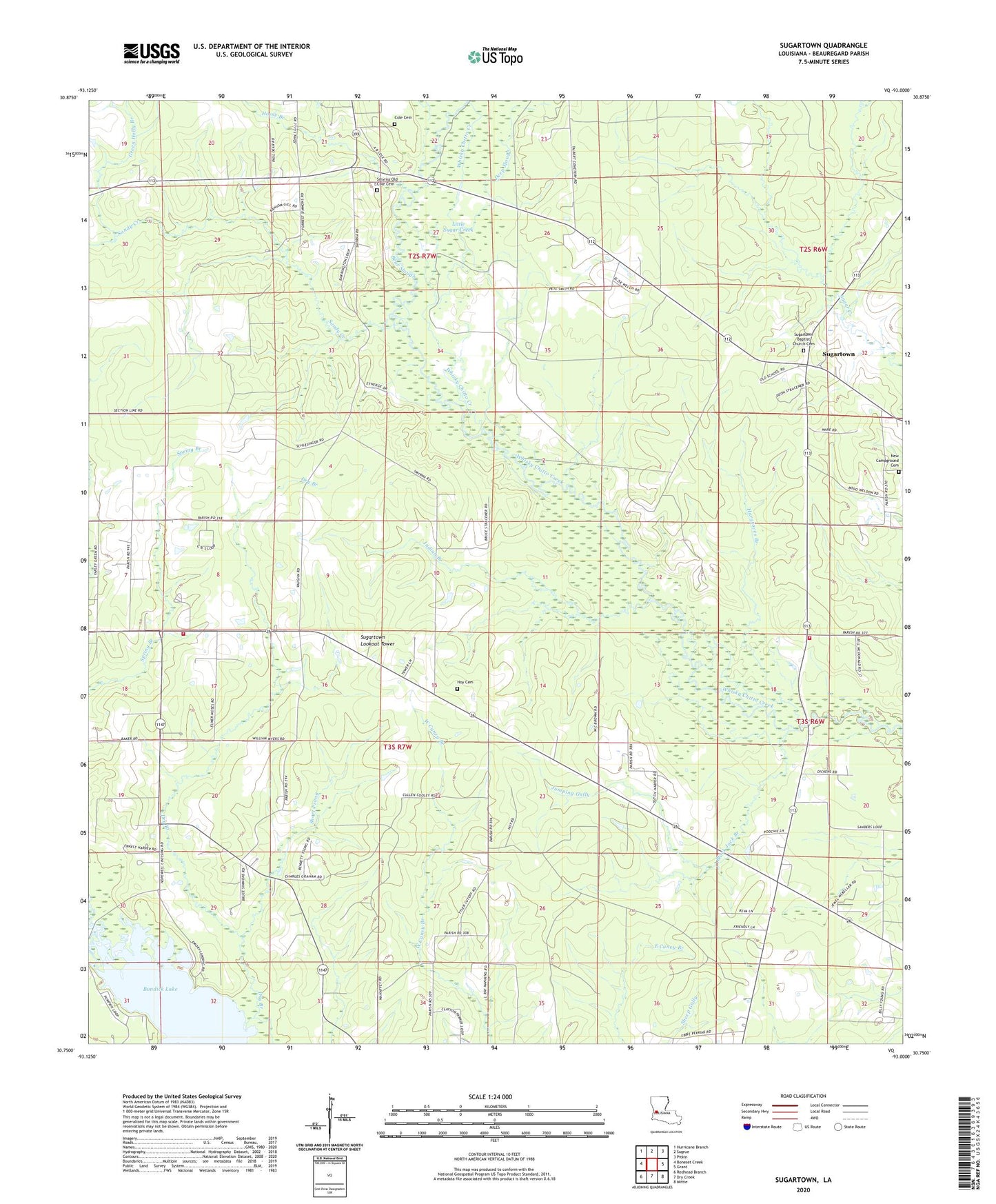 Sugartown Louisiana US Topo Map Image