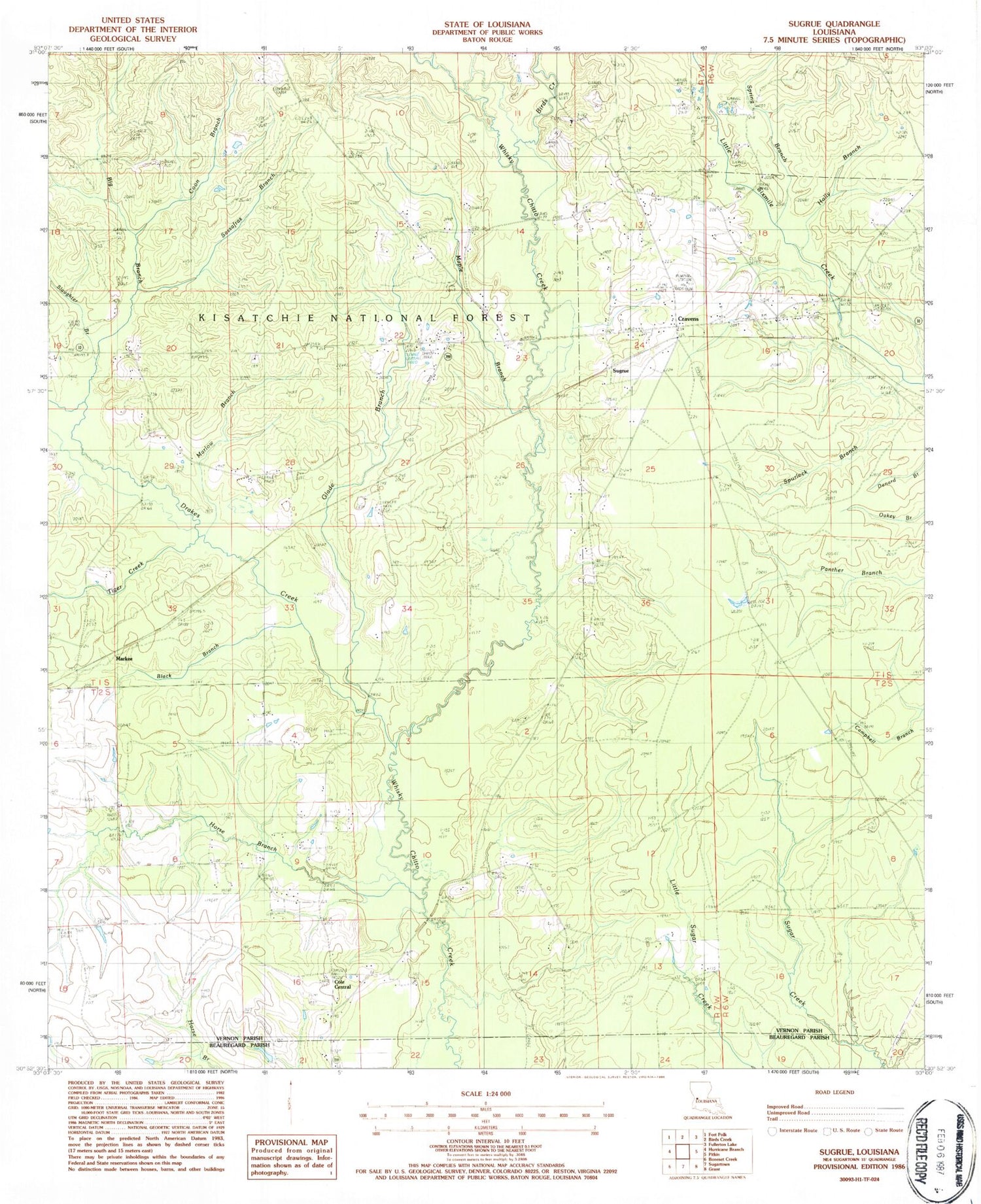 Classic USGS Sugrue Louisiana 7.5'x7.5' Topo Map Image