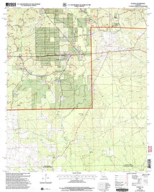 Classic USGS Sugrue Louisiana 7.5'x7.5' Topo Map Image