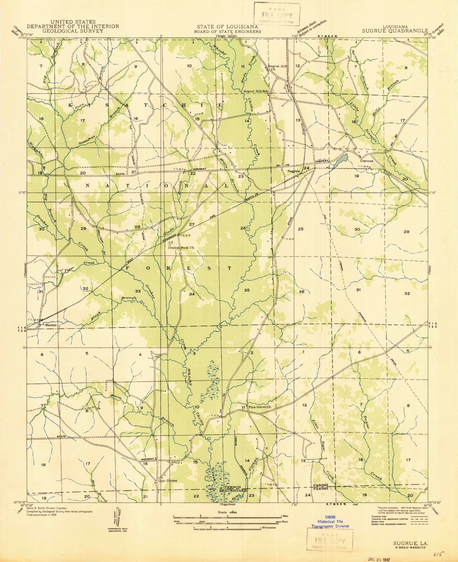 Classic USGS Sugrue Louisiana 7.5'x7.5' Topo Map Image