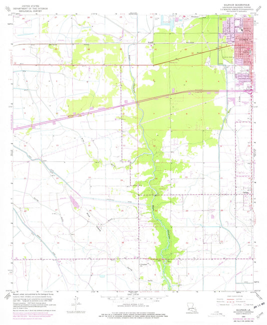 Classic USGS Sulphur Louisiana 7.5'x7.5' Topo Map Image