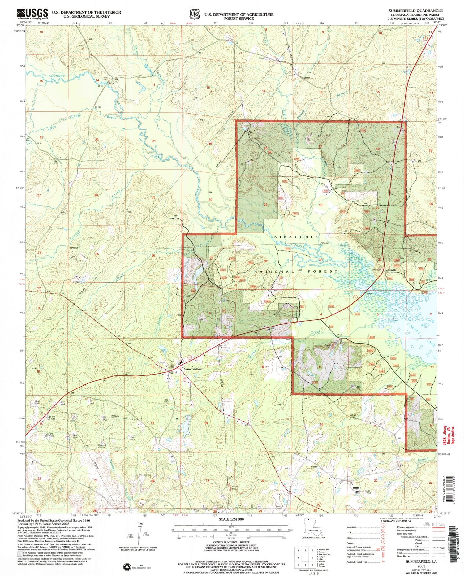 Classic USGS Summerfield Louisiana 7.5'x7.5' Topo Map Image