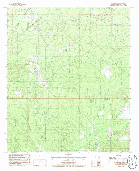 Classic USGS Summerville Louisiana 7.5'x7.5' Topo Map Image