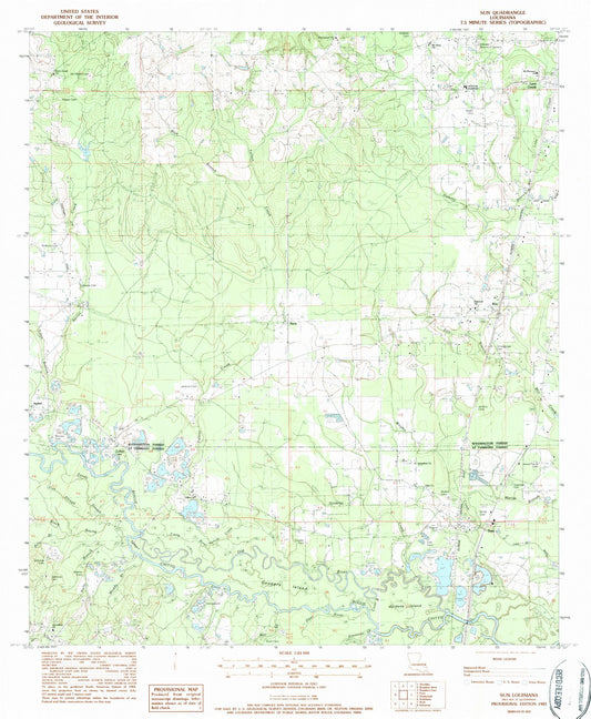 Classic USGS Sun Louisiana 7.5'x7.5' Topo Map Image