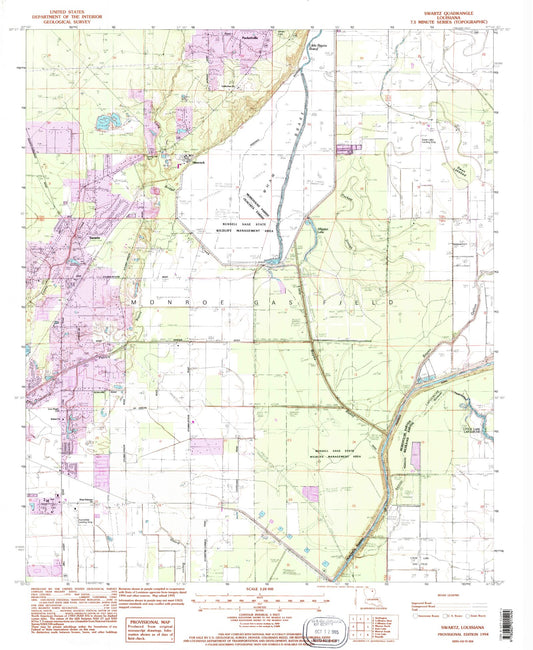 Classic USGS Swartz Louisiana 7.5'x7.5' Topo Map Image