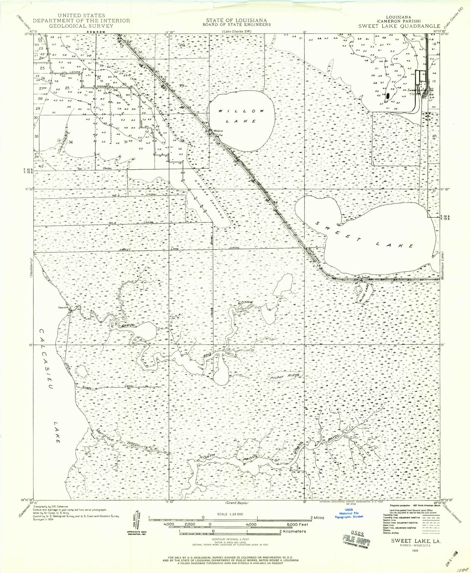 Classic USGS Sweet Lake Louisiana 7.5'x7.5' Topo Map Image