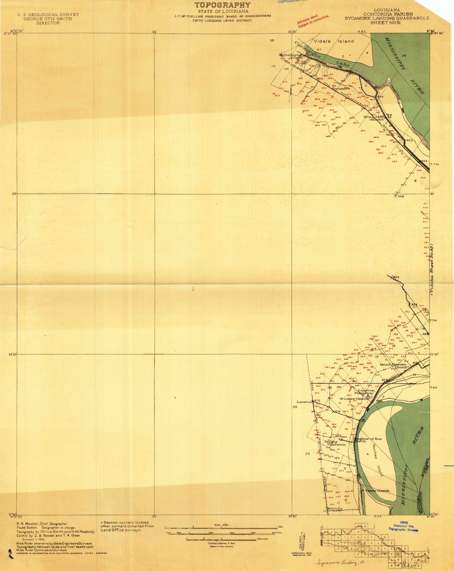 Classic USGS Ferriday South Louisiana 7.5'x7.5' Topo Map Image