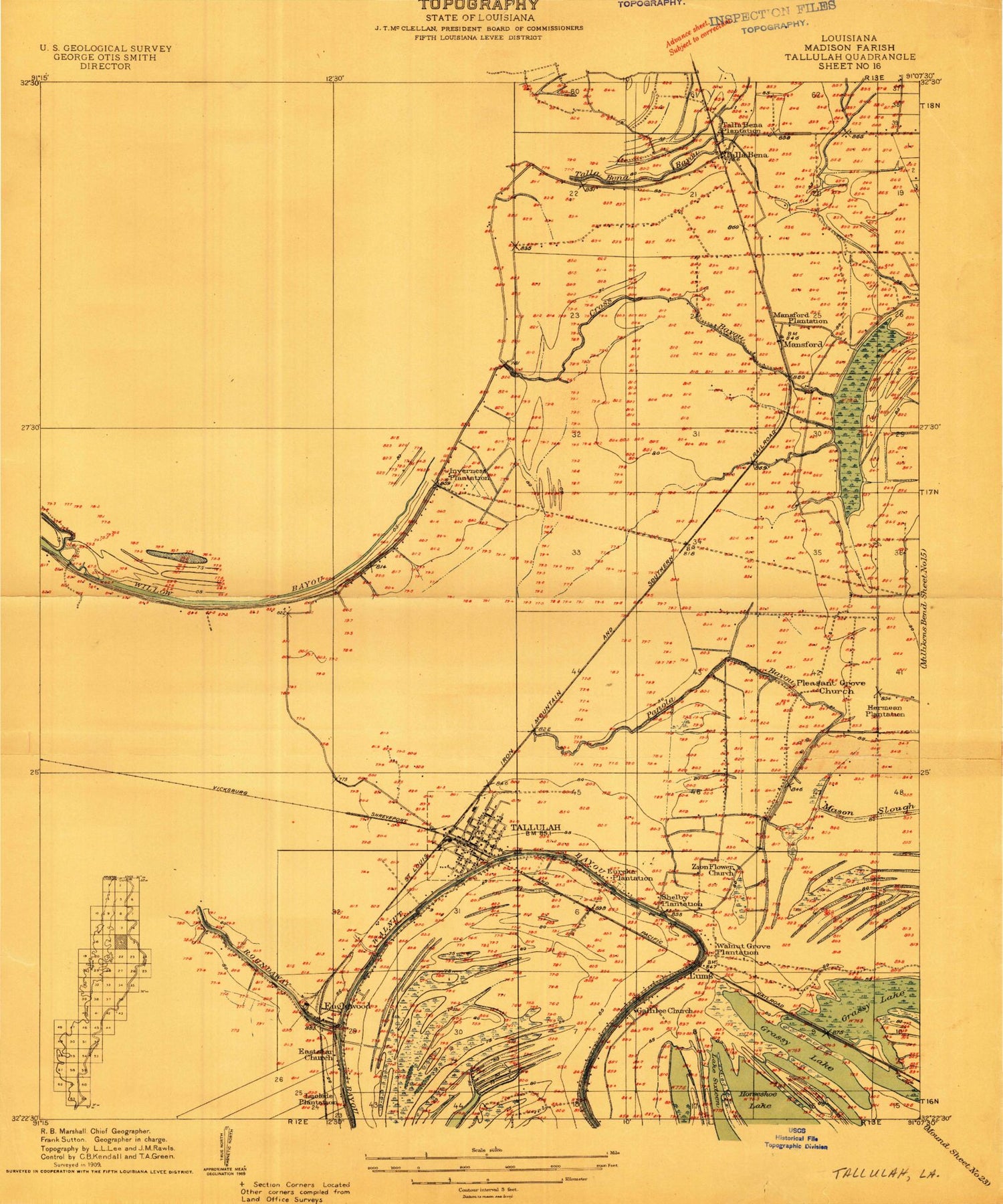 Classic USGS Tallulah Louisiana 7.5'x7.5' Topo Map Image